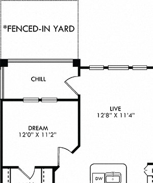 The Williamson with Fenced-in Yard The Williamson with Fenced-in Yard. 2 bedroom apartment. Kitchen with island open to living/dining rooms. 2 full bathrooms. Walk-in closets. Patio/balcony open to yard.